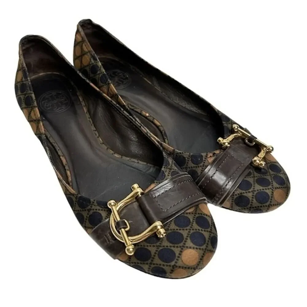 Tory Burch Flats Size 6 Womens Multicolor Gold Hardware Noel Slip On Casual